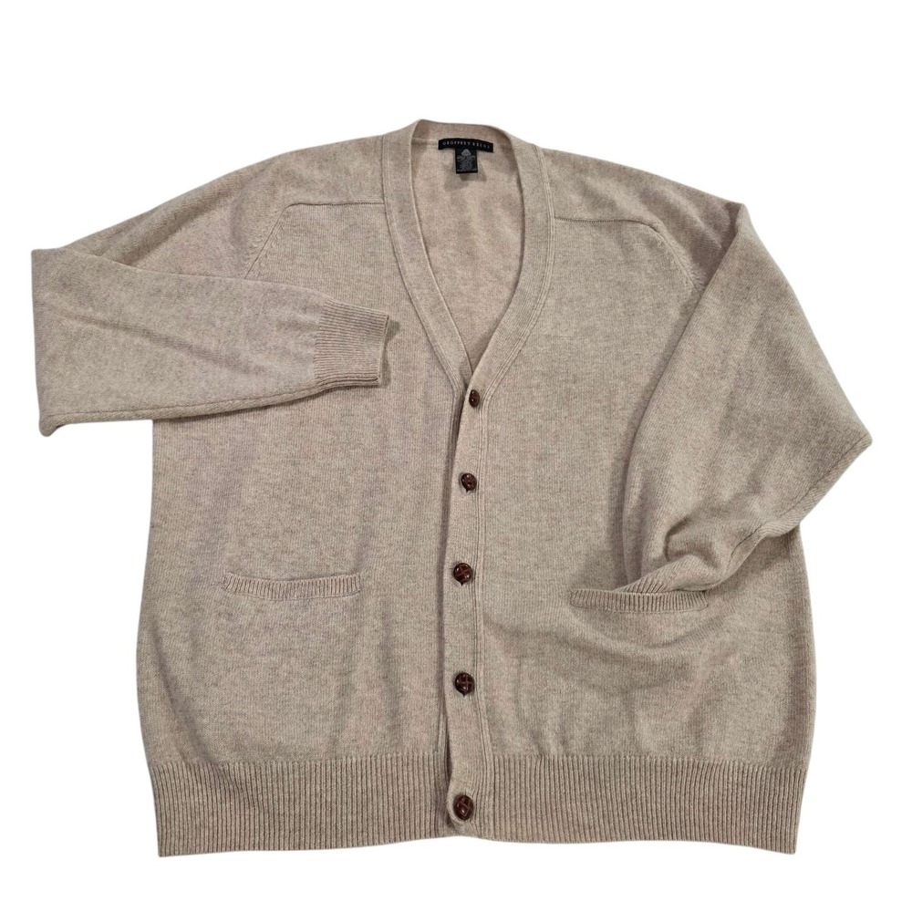 GEOFFREY BEENE Wool Mark Grandpa Cardigan Sweater V-Neck Button‎ Front Beige XL